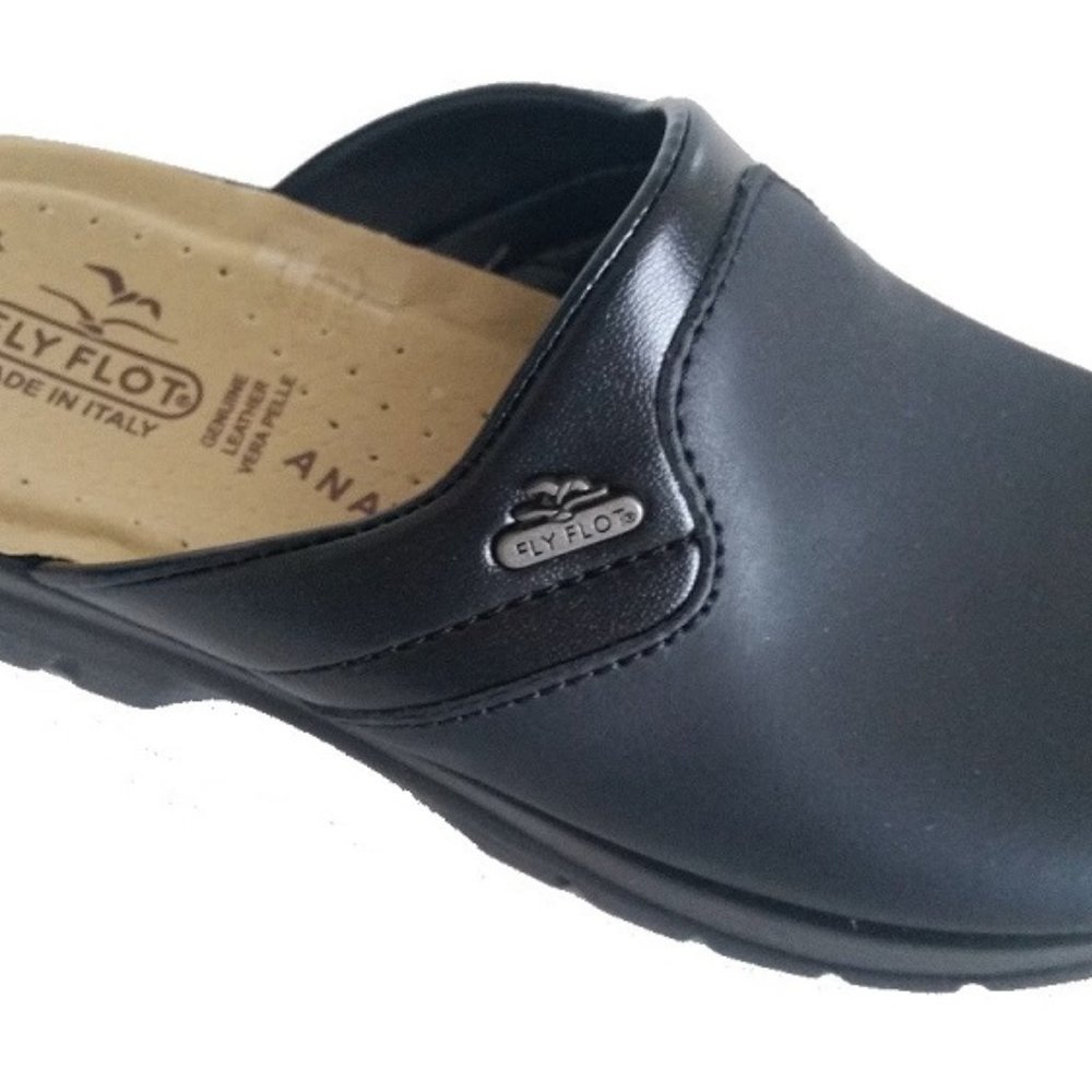 New Men's FlyFlot ROGER black leather clogs
